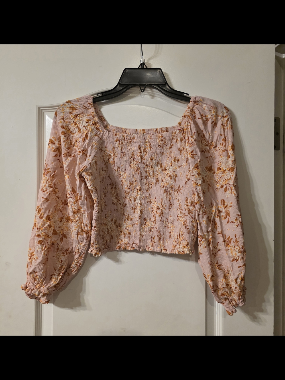 Chelsea & Violet Pink and Orange Floral Smocked Peasant Top